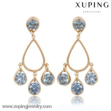 91124 Xuping Fashion Blue Color Серьги-гвоздики из 18-каратного золота Позолоченные серьги с кристаллами